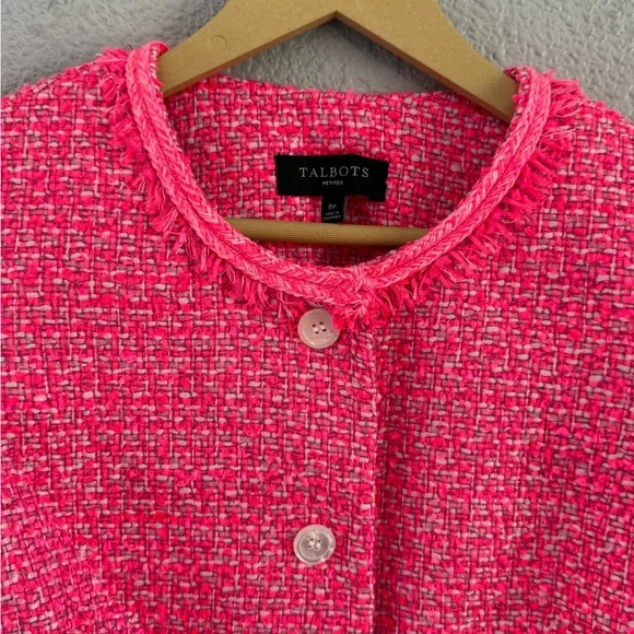 NWT Talbots Tweed Blazer with Fringe Detail Lined Button Up Peplum‎ Waist - Picture 2 of 6